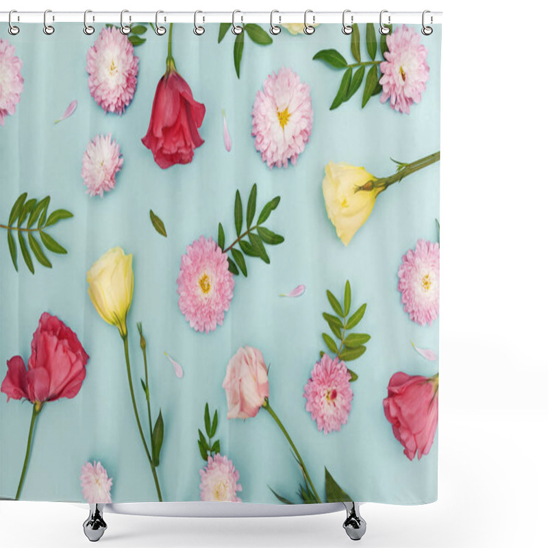 Personality  Creative Flat Lay Composition With Flowers, Leaves And Petals. Shower Curtains