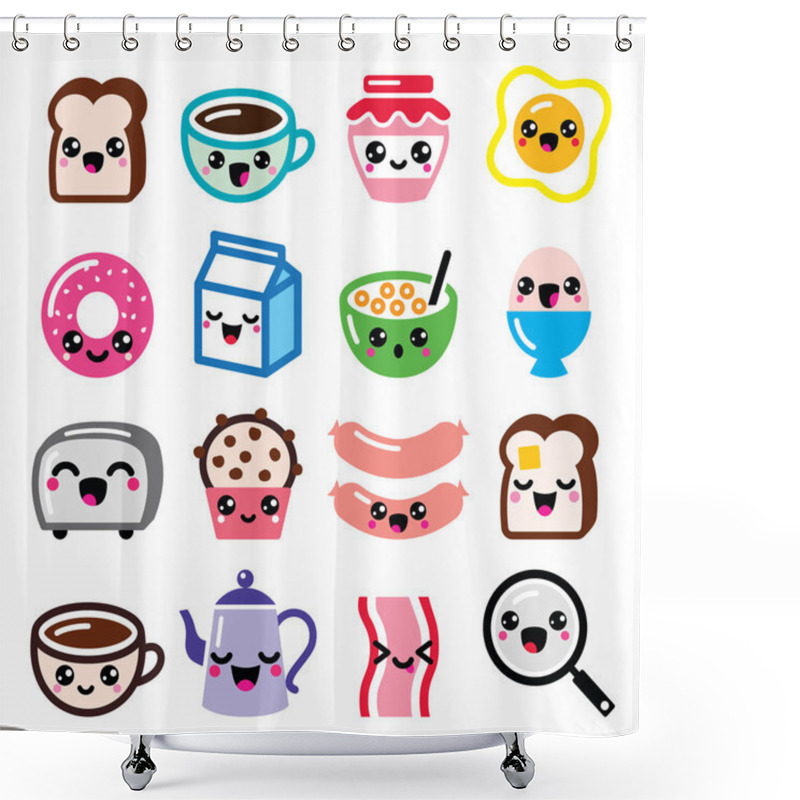 Personality  Icons Set Of Japanese Kawaii Cartoon Characters Shower Curtains