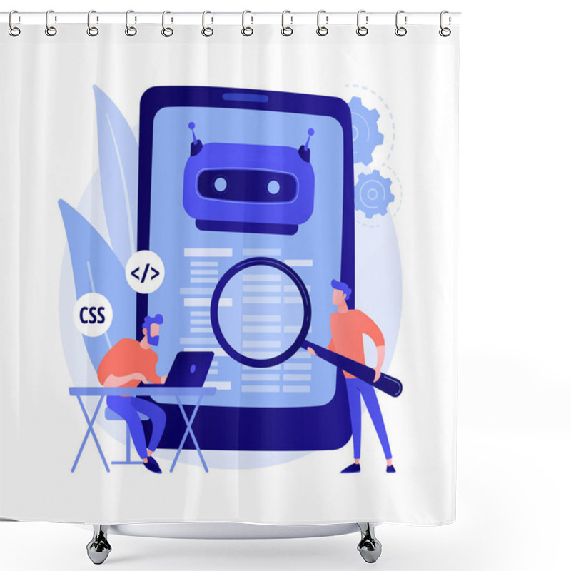 Personality  Java Developer. Smartphone Software. Javascript Coding, Writing Application, Css Programming. Html Source Code Tampering. Mobile Program. Vector Isolated Concept Metaphor Illustration. Shower Curtains