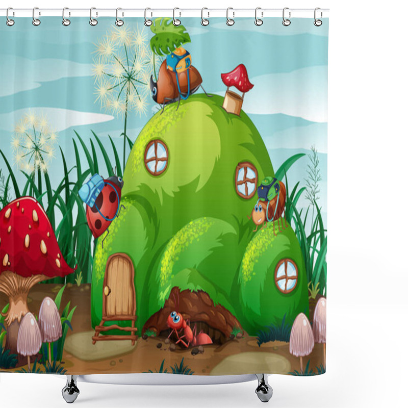 Personality  Gardening Theme With Insects In Their Home Illustration Shower Curtains