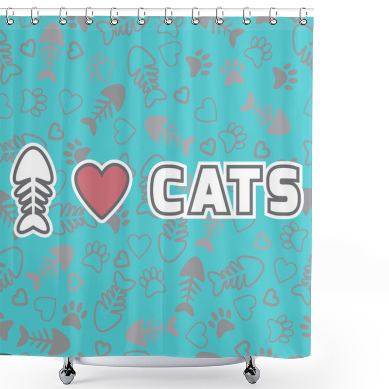 Personality  I Love Cats Card. Cute Background With Cat Paw Prints And Hearts Shower Curtains