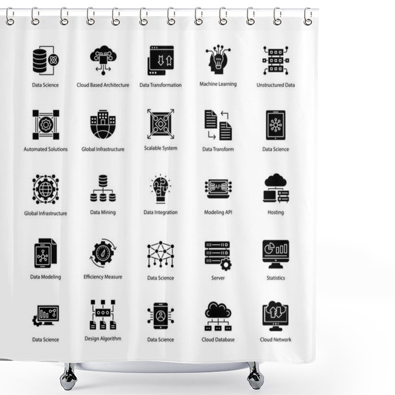 Personality  Set Of Data Science Glyph Vector Icons Shower Curtains