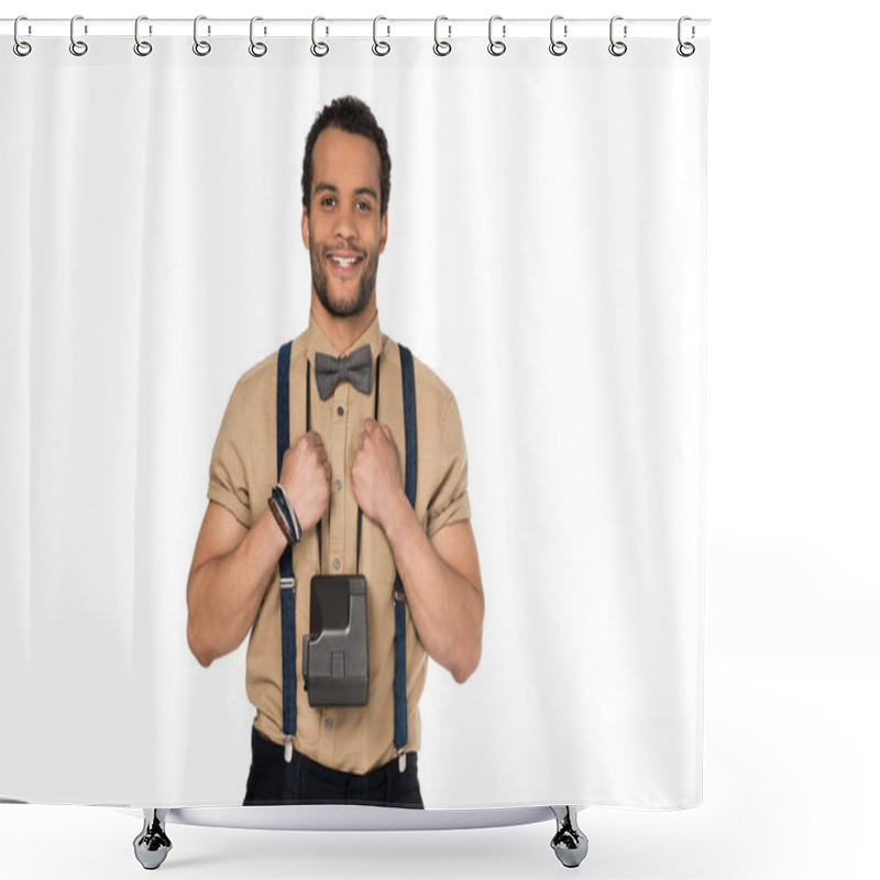 Personality  Young Man With Instant Camera  Shower Curtains