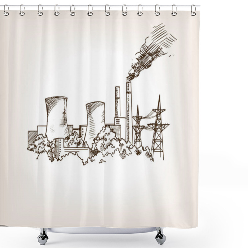 Personality  Nuclear Power Plant Sketch Vector Illustration Shower Curtains