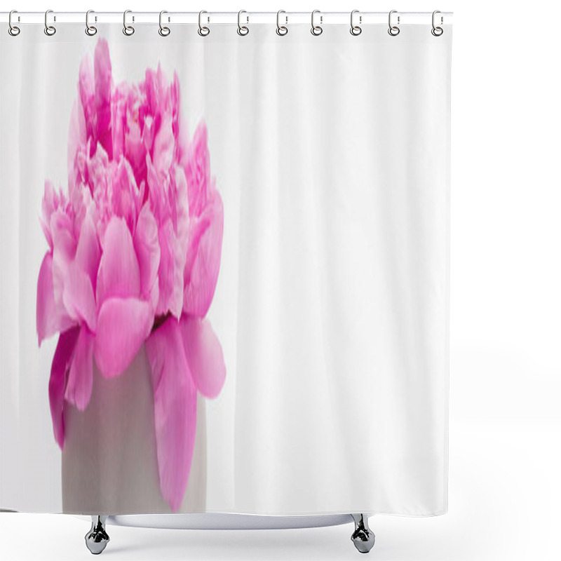 Personality  Pink Peony Flower In Porcelain Vase Isolated On White, Banner Shower Curtains