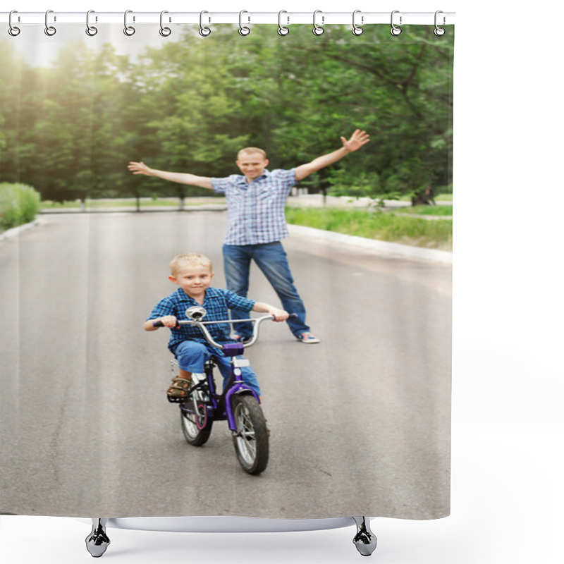 Personality  Training To Ride A Bicycle Shower Curtains