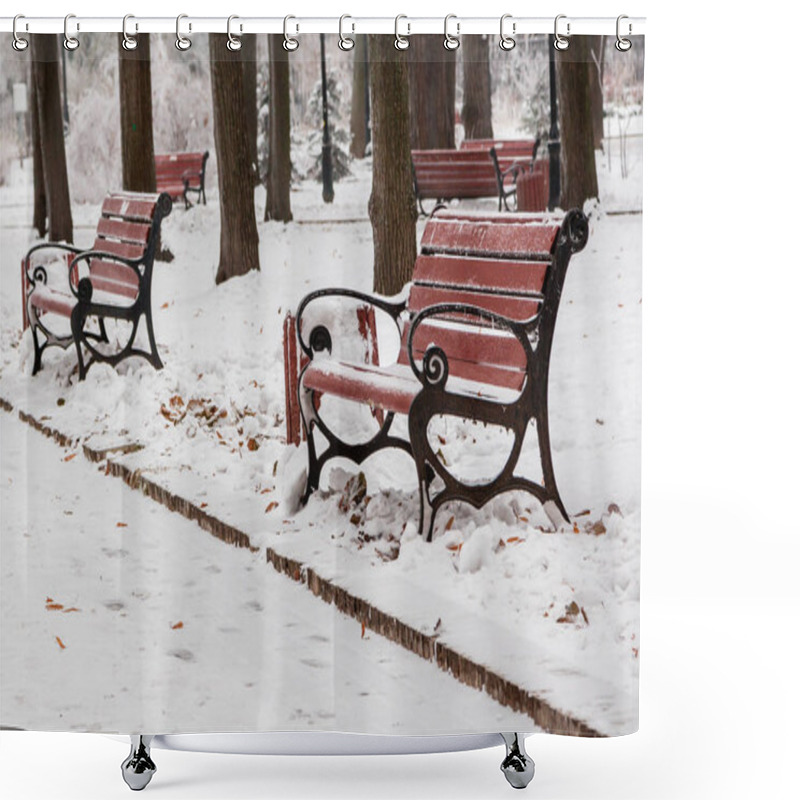 Personality  Winter Park Covered With Snow And Hoarfrost Shower Curtains