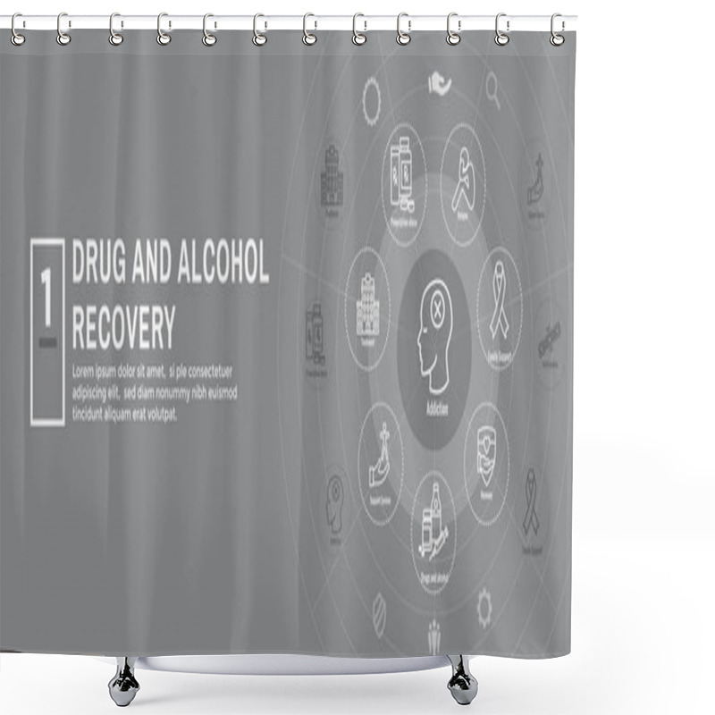 Personality  Drug And Alcohol Dependency Icon Set & Web Header Banner Shower Curtains