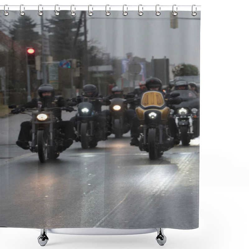 Personality  A Group Of Motorcycle Drivers, Bikers Driving On The Road Shower Curtains