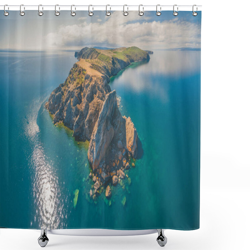 Personality  Baikal Lake Shore And Rocks From Aerial View. Landscape. Shower Curtains