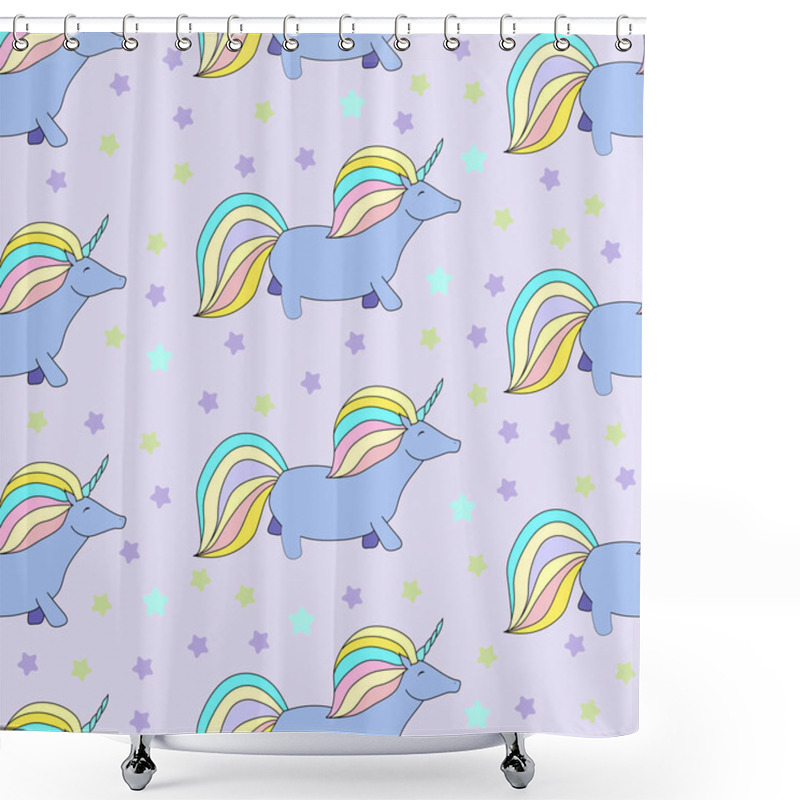 Personality   Seamless Pattern With Unicorns And Stars. Fantasy Wallpaper. Cute Magic Background Shower Curtains