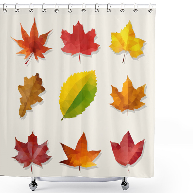 Personality  Set Of Nine Vector Low Poly Autumn Leaves Shower Curtains