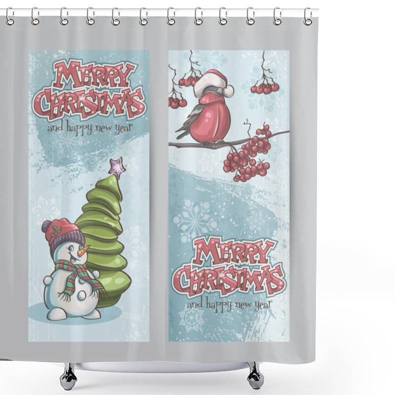 Personality  Set Of Vertical Banners For Christmas And The New Year With A Pi Shower Curtains