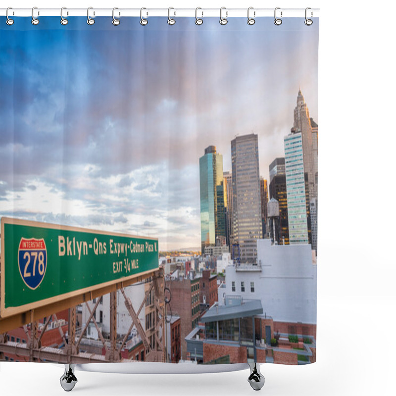 Personality  Brooklyn Bridge Traffic Sign And Downtown Manhattan Shower Curtains