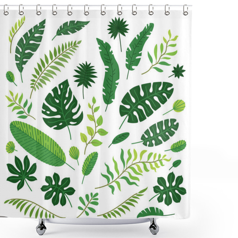 Personality  Vector Cartoon Set Of Tropical Leaves Isolated Shower Curtains