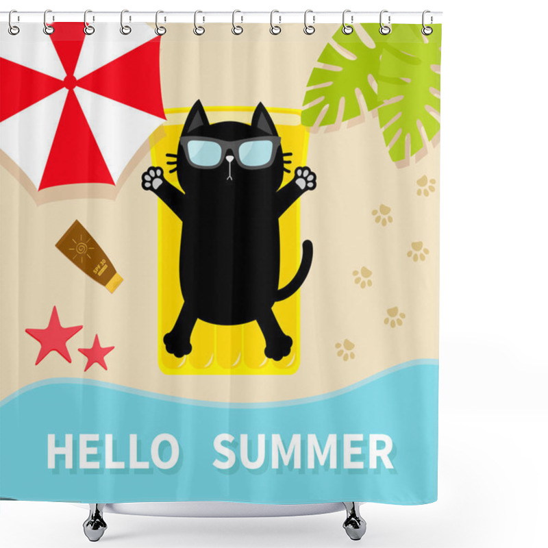 Personality  Black Cat Sunbathing On Beach  Shower Curtains