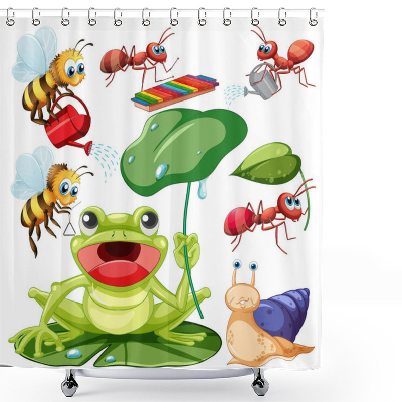 Personality  A Frog With Various Insects Set Illustration Shower Curtains