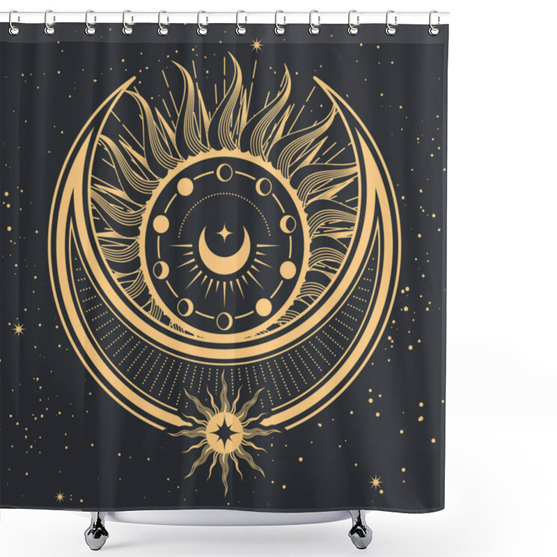 Personality  Mystical Sun And Moon, Tarot Cards Magic, Sorcery And Divination Occult Symbol, Vector Shower Curtains