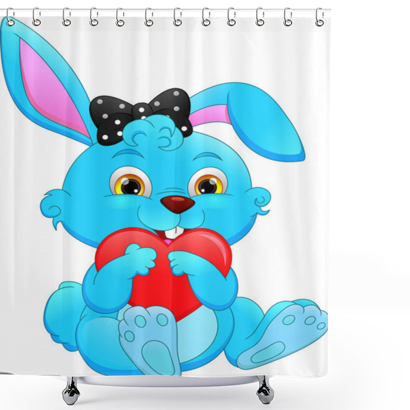 Personality  Cartoon Happy Rabbit Holding Love Sign Shower Curtains