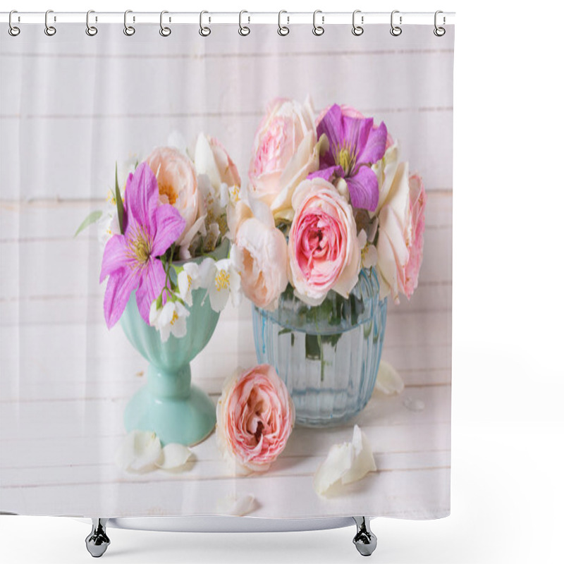 Personality  Roses, Jasmine And Clematis Flowers Shower Curtains