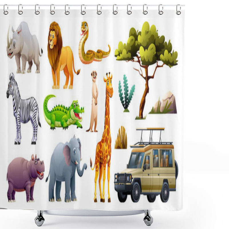 Personality  Set Of African Safari Animals And Elements. Vector Cartoon Illustration Shower Curtains