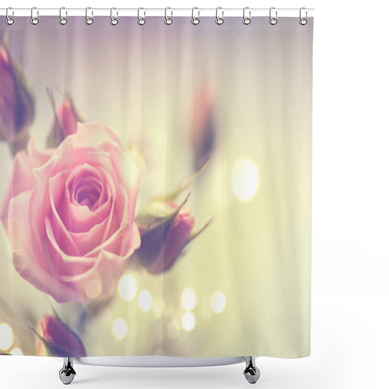 Personality  Beautiful Pink Roses. Shower Curtains