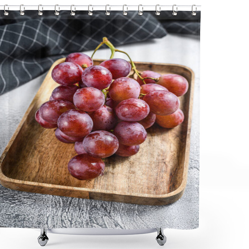 Personality  Red Ripe Grapes In A Wooden Bowl. White Background. Top View. Shower Curtains