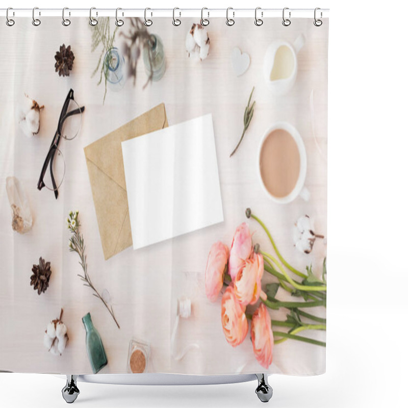 Personality  Cute And Stylish Branding Mockup Photo Wit Peonies. Shower Curtains