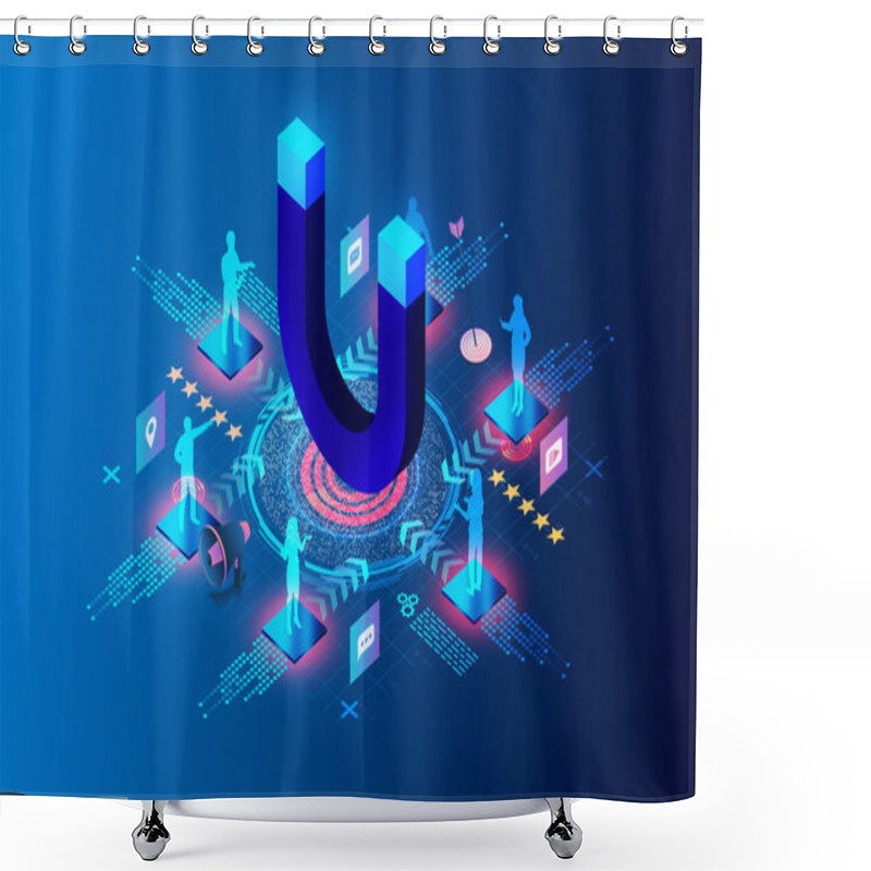 Personality  Inbound Marketing Concept - Content Marketing - Marketing Strategy Focused On Attracting Leads And Customers With Tailored Content And Experiences Instead Of Overtly Pushing Products Or Services - 3D Illustration Shower Curtains