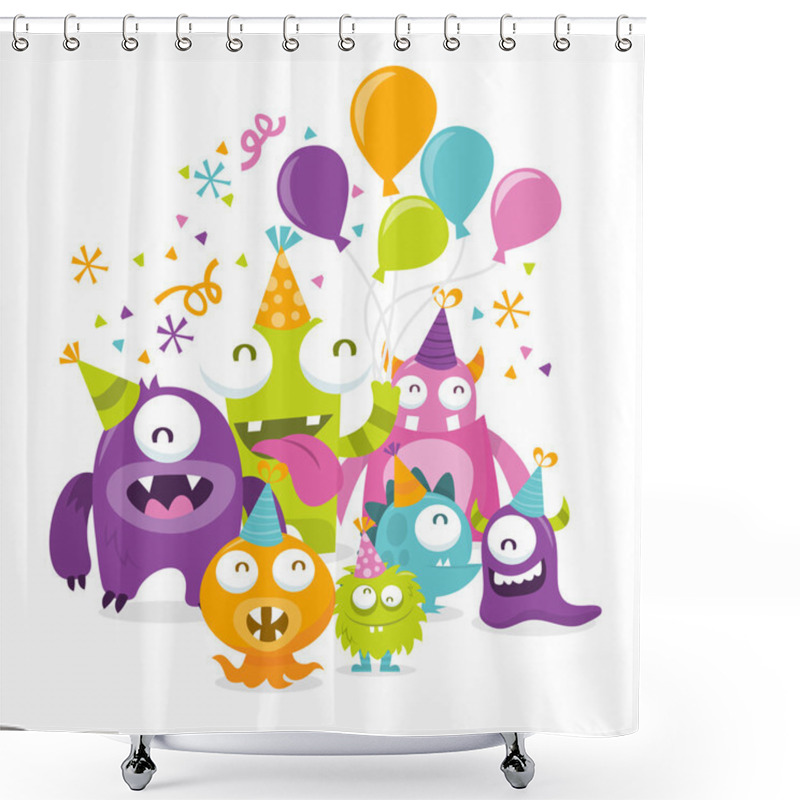 Personality  Happy Silly Cute Monsters Party Shower Curtains