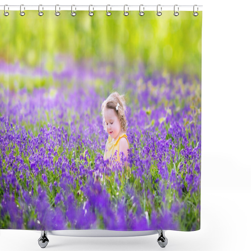 Personality  Cute Toddler Girl In Bluebell Flowers In Spring Shower Curtains