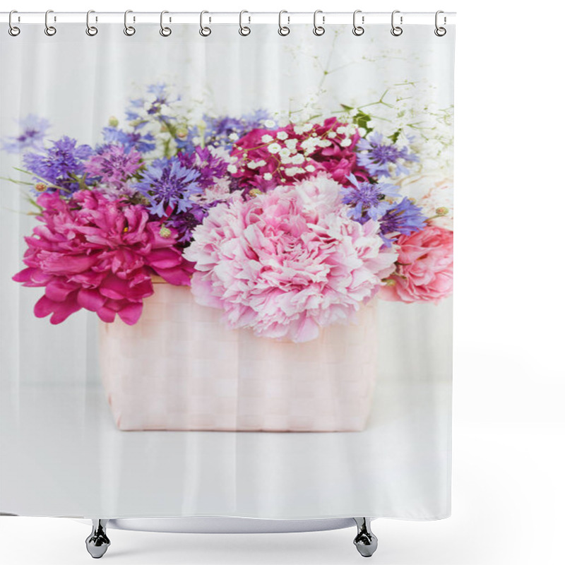 Personality  Bouquet Of Beautiful Flowers With Peonies And Cornflowers In Bas Shower Curtains