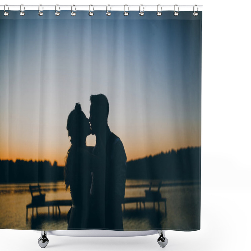 Personality  Man And Woman On Wooden Quay Shower Curtains