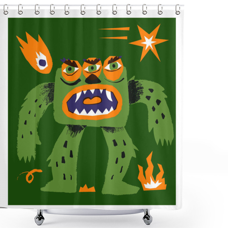 Personality  Three-eyed Monster Character Illustration Shower Curtains