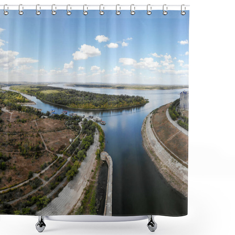 Personality  The Confluence Of The Volga River And The Volga-Don Lenin Shipping Canal. Volgograd. Russia. Shower Curtains