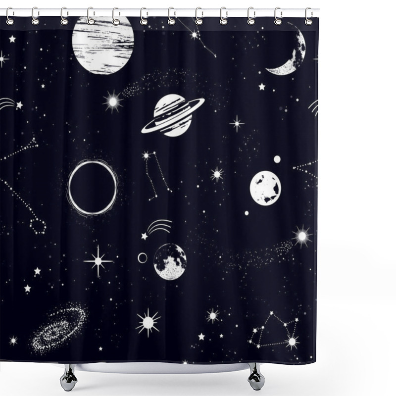 Personality  Space Seamless Pattern, Beautiful Galaxy, Stars, Planets, Conste Shower Curtains