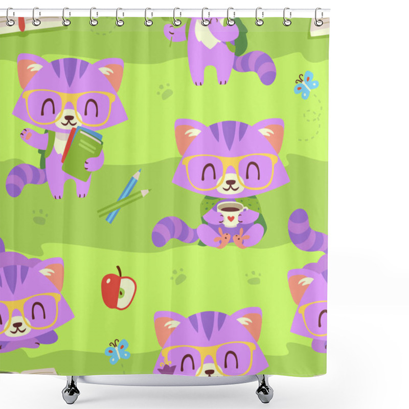 Personality  Vector Cartoon Style Kawaii Nerd Cat Set Shower Curtains