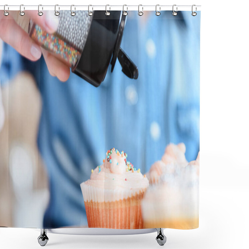 Personality  Woman Putting Confetti On Cupcakes Shower Curtains