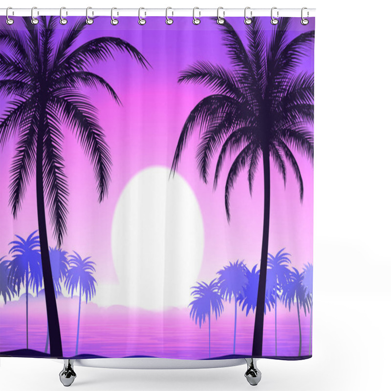 Personality  Palm Trees On Pink Gradient Tropical Sunrise Shower Curtains