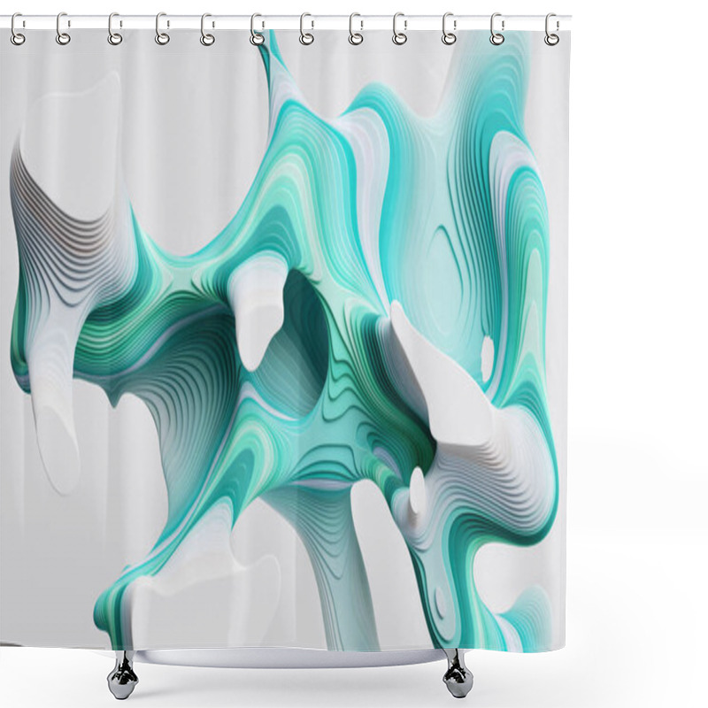 Personality  3d Render, Abstract Modern Minimal Background With Unusual Mint Green Curvy Shapes And Wavy Lines Shower Curtains