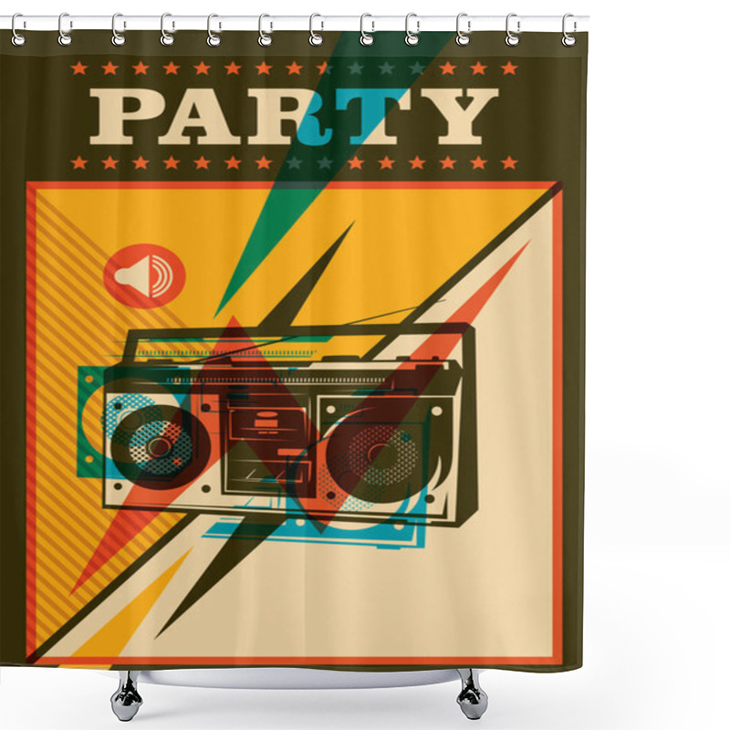 Personality  Retro Party Poster Design. Shower Curtains