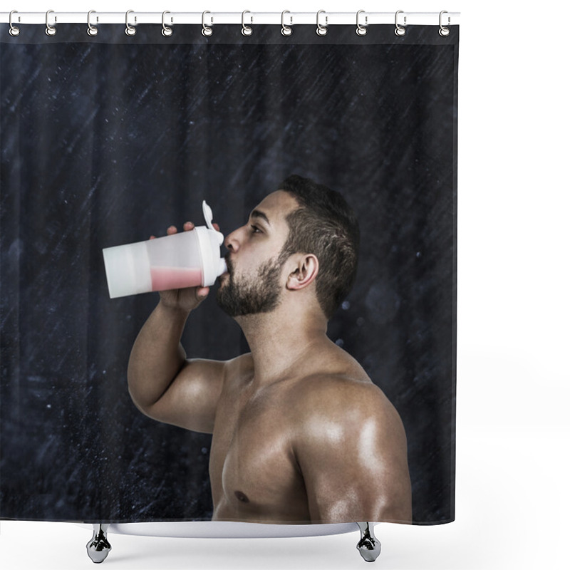 Personality  Muscular Man With Protein Powder Shower Curtains