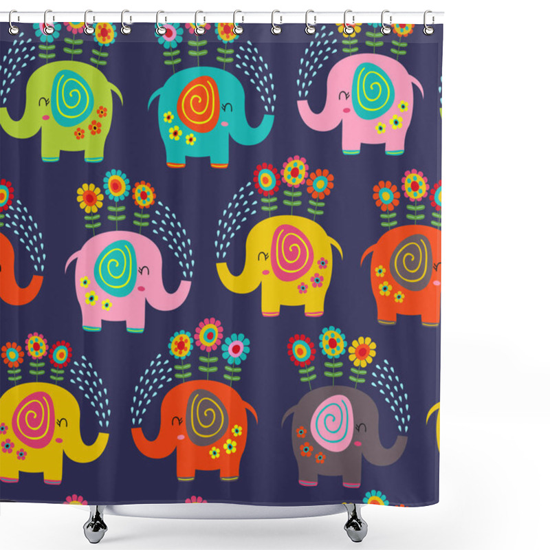 Personality  Seamless Pattern With Floral Elephants -  Vector Illustration, Eps Shower Curtains