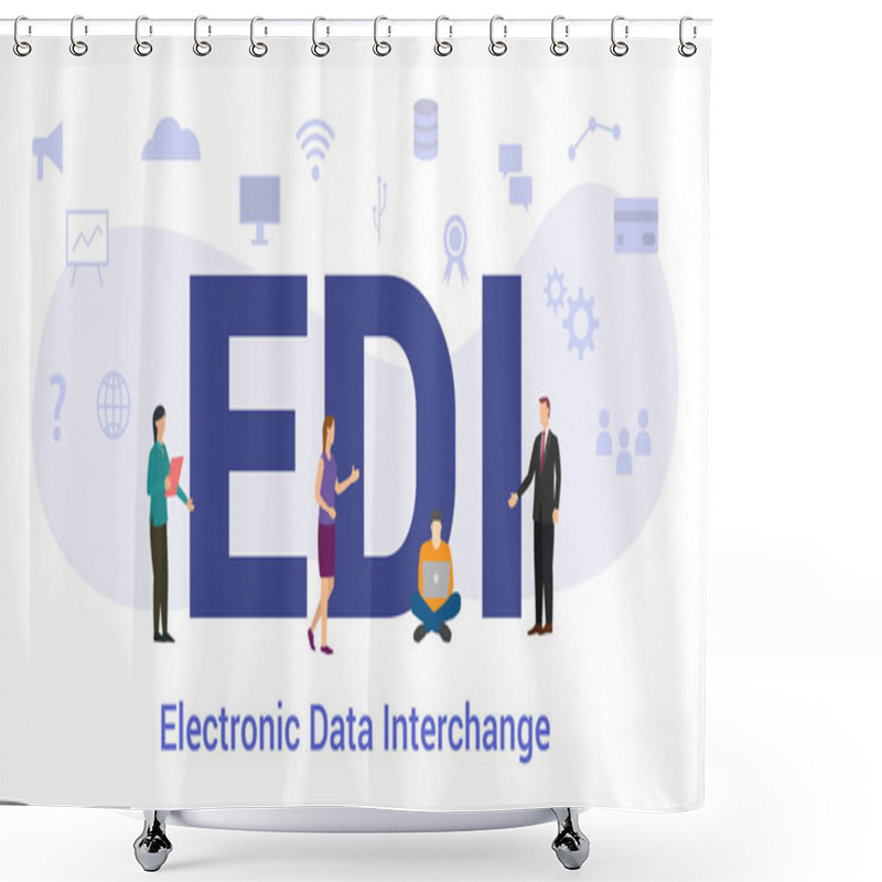 Personality  Edi Electronic Data Interchange Concept With Big Word Or Text And Team People With Modern Flat Style - Vector Shower Curtains