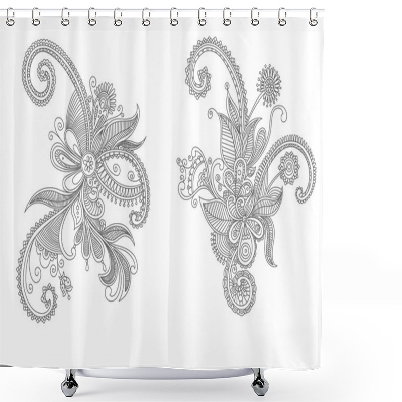 Personality  Intricate Swirling Floral Elements Shower Curtains