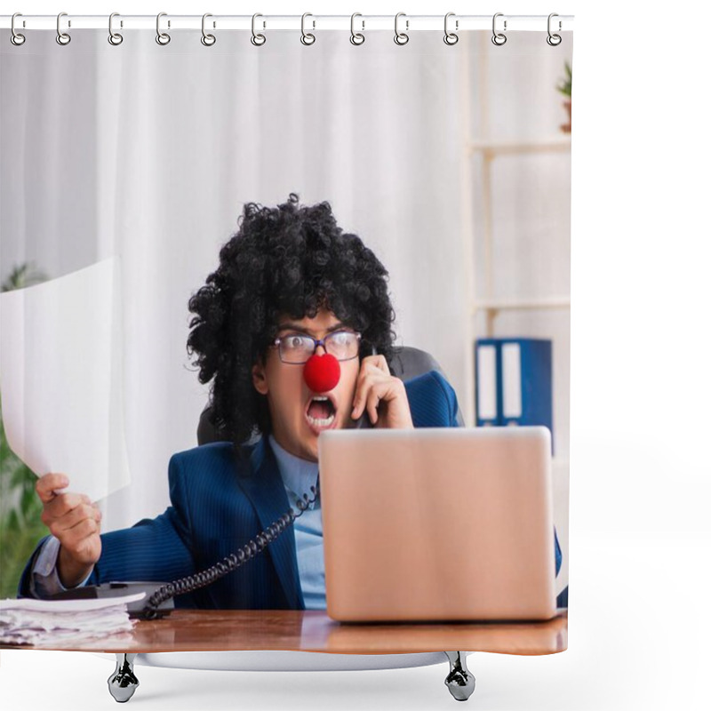 Personality  The Young Clown Businessman Working In The Office Shower Curtains