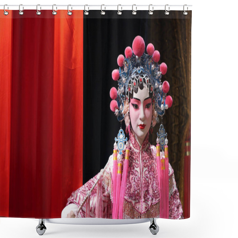 Personality  Chinese Opera Dummy And Red Cloth As Text Space ,it Is A Toy,not Real Man Shower Curtains