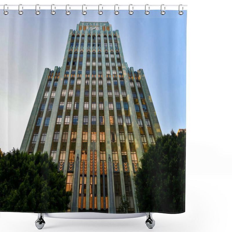 Personality  Los Angeles CA, Aug 26, 2020: The Iconic Eastern Columbia Building In Downtown LA Is A Beautiful Example Of Art Deco Architectural Style. Shower Curtains