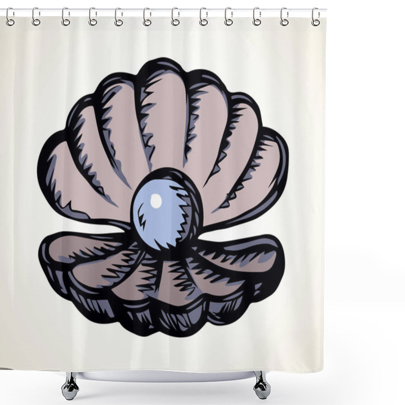 Personality  Shell With A Pearl. Vector Drawing Shower Curtains