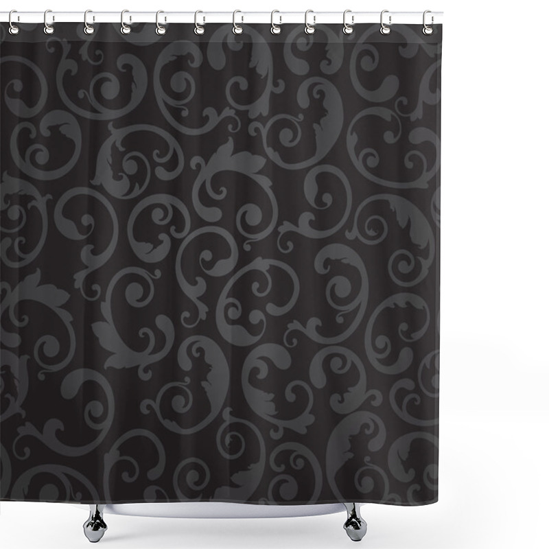 Personality  Seamless Black And Grey Swirls Floral Wallpaper Shower Curtains